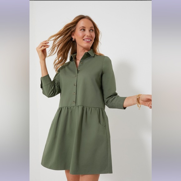 Tuckernuck Jade Green Stretch Twill Hayes Dress - Small - Picture 5 of 5